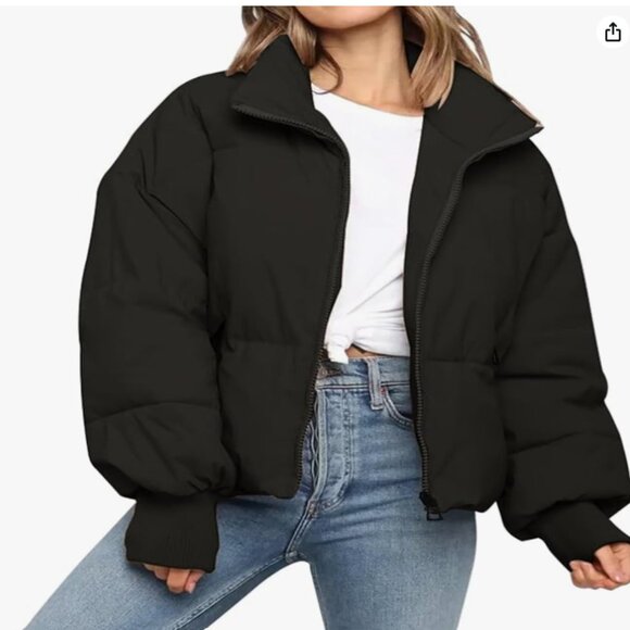 Women's Cropped Black Puffer Jacket Size XS - Picture 1 of 7
